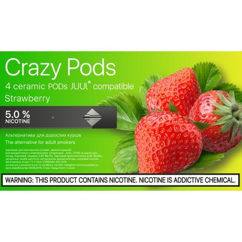 Картридж CRAZY PODS Strawberry LIGHT сменный испаритель для электронной сигареты Juul 5% 50 мг (Клубника) 